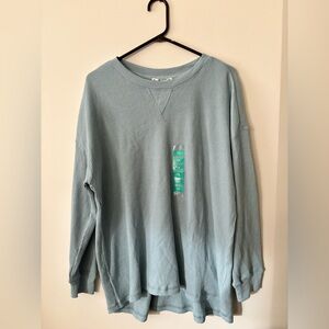 Seven7 Waffle knit long sleeve crew top blue
